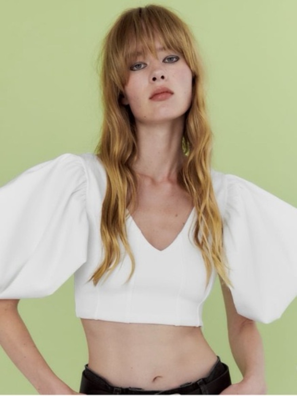 Zara Puff Sleeve Crop Top - White